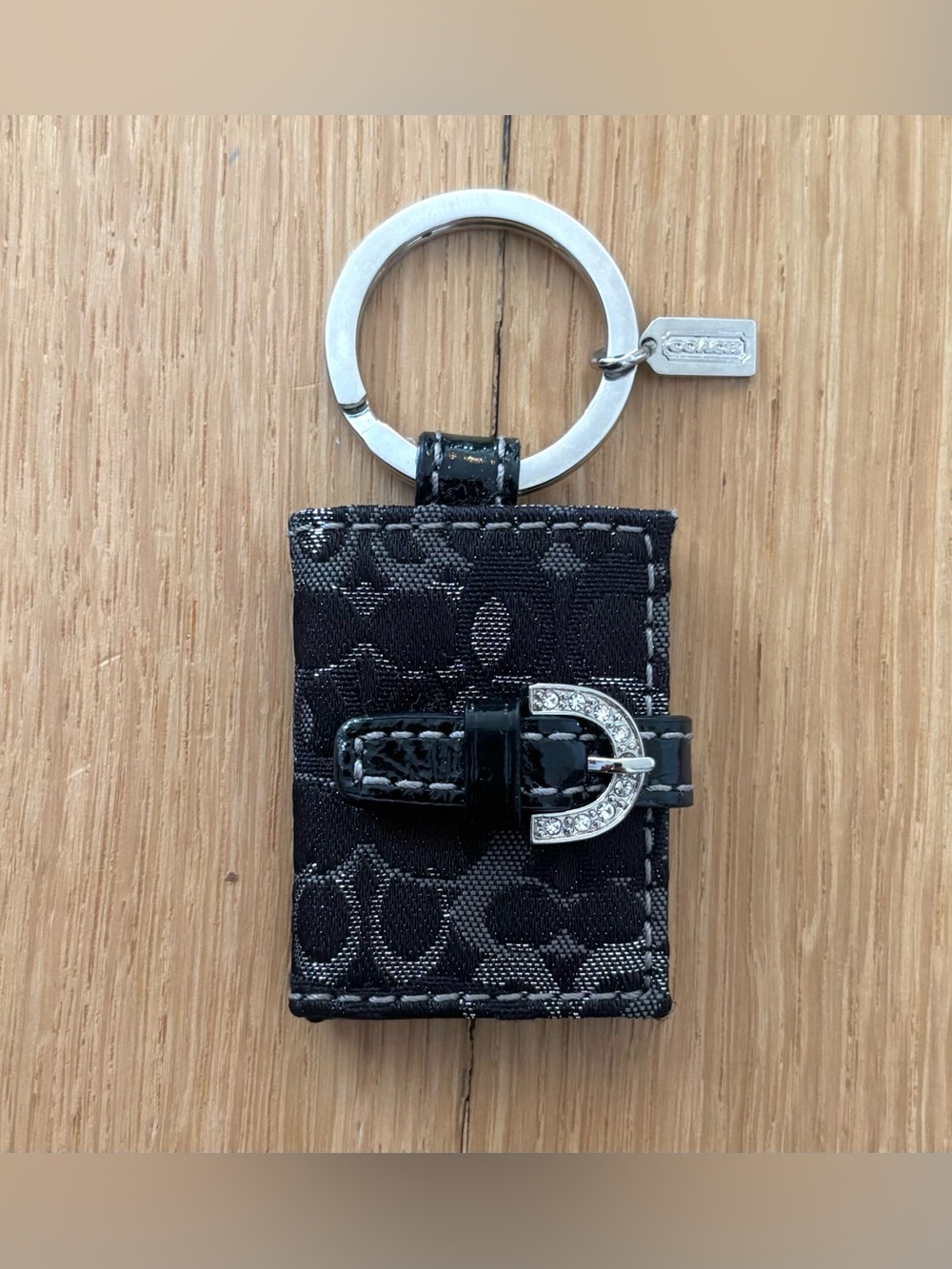 Vintage Coach Y2K Black Signature SoHo Bag Charm Mini Photo Frame Rhinestone